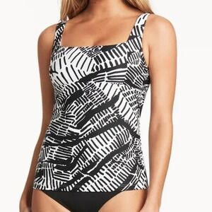 Sea Level Swim Tankini Top US 6 Black White Multifit Cup Convertible Sustainable